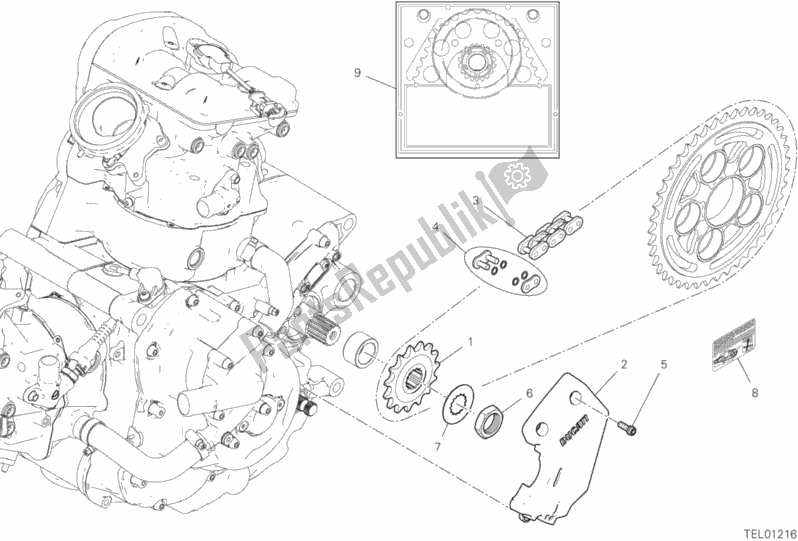 All parts for the Front Sprocket - Chain of the Ducati Hypermotard 950 SP USA 2020